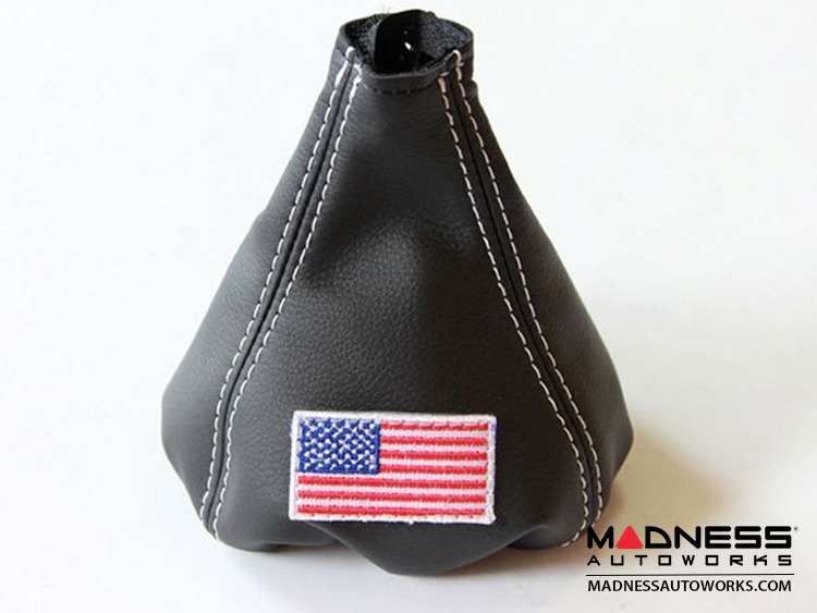 FIAT 500 Gear Shift Boot - Black Leather w/ American Flag & White Stitching
